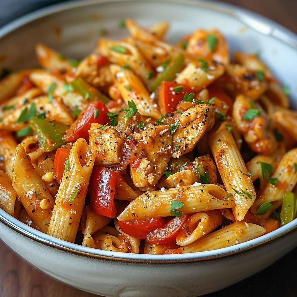 Rasta Pasta with Jerk Chicken and Bell Peppers Recipe - Recipe Image