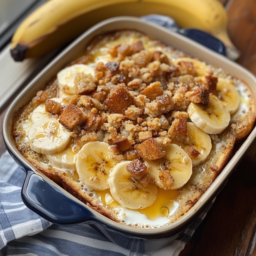 Overnight Baked Banana Toast Casserole with Cinnamon Streusel Recipe - Recipe Image