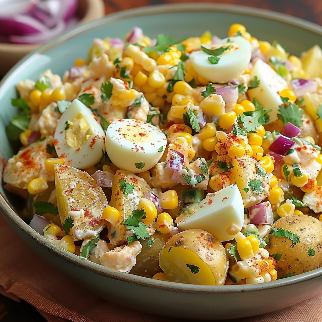Mexican Corn Potato Salad with Cotija, Lime, and Hot Sauce Recipe