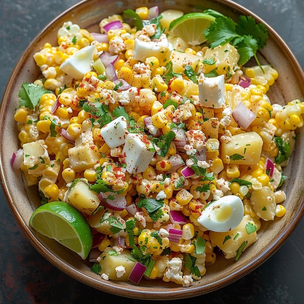 Mexican Corn Potato Salad with Cotija, Lime, and Hot Sauce Recipe - Recipe Image