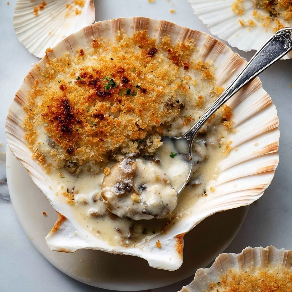 Coquilles Saint-Jacques: French Scallop Gratin with Mushroom Béchamel and Cheesy Crust Recipe - Recipe Image